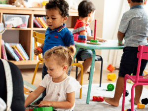 children playing in a classroom